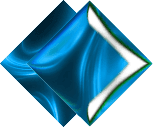 Two overlapping blue abstract glowing rhombus shapes with swirling light patterns.