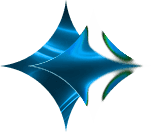Abstract digital art featuring two overlapping blue and green star-like fractal shapes.
